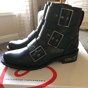 Waterproof leather moto booties by Blondo